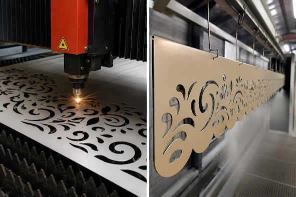 Découpe laser et thermolaquage d’un lambrequin aluminium gamme Signature